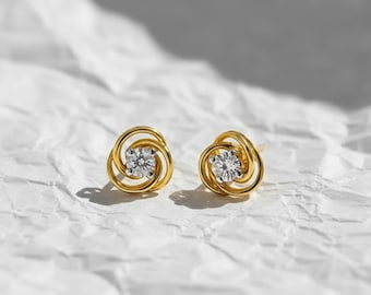 Kolczyki z brylantami ze złota próby 14K | Kolczyki z kwiatami dla kobiet | Kolczyki z diamentami | Biżuteria ze złota 14K | Prezent dla niej