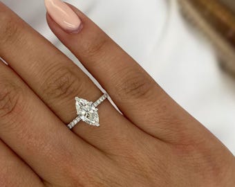 1.25 Carat Marquise Cut Lab Grown Diamond Engagement Ring 14k White Gold Hidden Halo