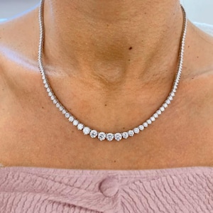 Tennis Necklace, Diamond Necklace, 14k Gold Tennis Necklace, Elegant 9.25 Ct Round Cut Diamond Tennis Necklace, Diamond Choker Necklace
