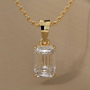 4 Ct Diamond Necklace, 14K Gold Lab Grown Diamond Solitaire Pendant, Emerald Cut Diamond Necklace, Real Lab Grown Diamond, Tests as Diamond