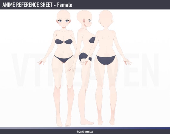 Anime girl full body character reference sheet