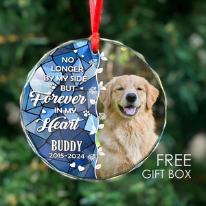Gepersonaliseerde hondenkerstkristallen ornament voor dierenliefhebbers, Forever In My Heart, 2024 aangepaste kerstversieringen met foto en naam van het huisdier