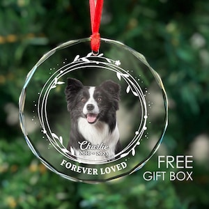 Gepersonaliseerde hond kerstkristallen ornament, 2024 aangepast puppy kerstornament met foto en naam huisdier, kerstaandenken voor hondenliefhebber