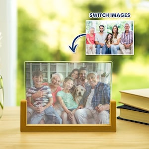 Cartão personalizado com foto de família, cartão lenticular com suporte de madeira, presente personalizado para pais, aniversário, memórias de família