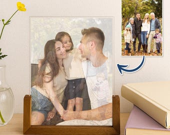 Biglietto fotografico di famiglia lenticolare personalizzato con supporto in legno, regalo personalizzato per genitori, anniversario, immagini 3D personalizzate K-DualView