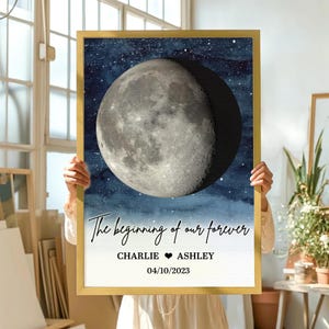 Impression sur toile personnalisée phase de lune, art couple ciel nocturne, cadeau d'anniversaire pour couple, cadeau personnalisé pour jeunes mariés, cadeau pour couple de longue distance
