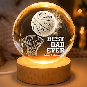 Personlig pappa basketboll kristallkula LED nattlampa, baseboll sport presentdekor