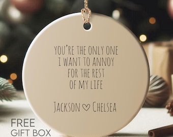 Couple Christmas Ceramic Ornament, First Christmas Married And Engaged Glass Ornament, 2024 Couple Gift For Boyfriend And Girlfriend
