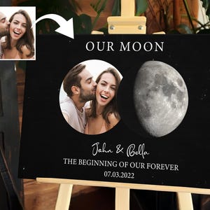 Benutzerdefinierte Mondphase Leinwanddruck, Paar Foto personalisierte Nachthimmel Kunst, Jubiläumsgeschenk für Paar, individuelles Geschenk für Brautpaar