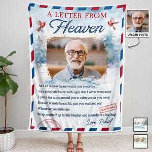 Manta conmemorativa personalizada, manta con foto personalizada Una carta del cielo, regalo de condolencia por la pérdida de un ser querido
