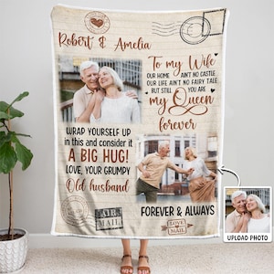Manta romántica personalizada para esposa, regalo personalizado para mi reina para siempre, manta con gran abrazo y carta de amor para aniversario o día de San Valentín