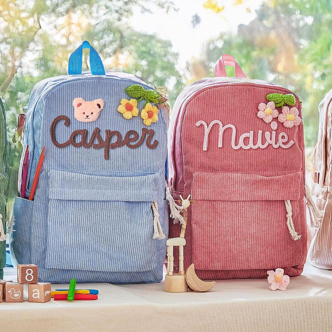 Custom Corduroy Backpack, Personalized Kids Backpack With  display picture 3