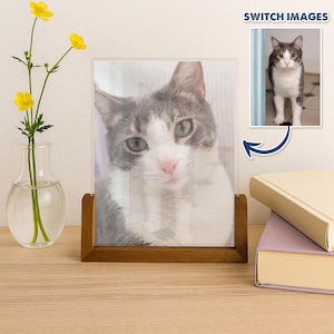 Biglietto d'auguri lenticolare personalizzato con supporto in legno, espositore per foto di animali domestici, regalo unico per gli amanti dei cani e dei gatti, regalo di compleanno personalizzato per anniversario.