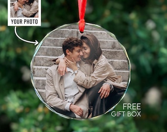 Custom Couple Photo Christmas Crystal Ornament, Christmas Ornament for Girlfriend and Boyfriend, 2024 Wedding Gift, Newlywed Christmas Gift