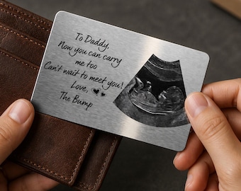 Tarjeta metálica personalizada para cartera con ecografía, recuerdo fotográfico de ecografía, regalo para anunciar el embarazo a un papá primerizo.