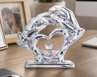 Personalized Crystal Couple Hands Plaque, Custom Names Date Keepsake