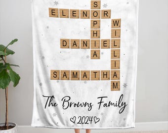 Personalized Crossword Family Name Blanket, Custom Keepsake