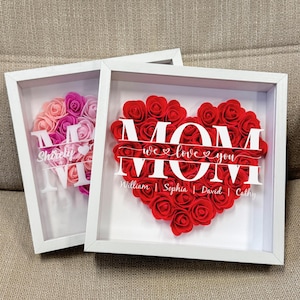 Caja de sombras de flores personalizada "Te amamos" para mamá, regalo único y personalizado para el Día de la Madre con nombres, caja de sombras de flores personalizada para mamá