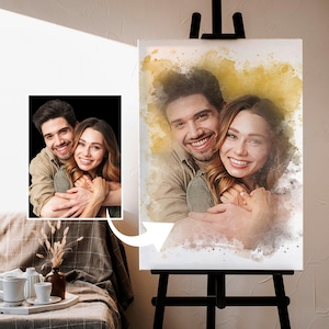 Custom Watercolor Couple Photo Canvas, Personalized Anniversary Gift, Wedding Gift for Couples, Unique Gift for Him Her