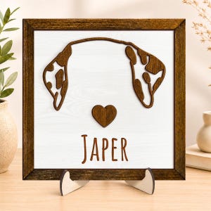 Placa de madera personalizada con orejas de perro, placa con el nombre de la mascota, regalo para la dueña de un perro, decoración del hogar en memoria de un perro, recuerdo conmemorativo de la pérdida de una mascota.