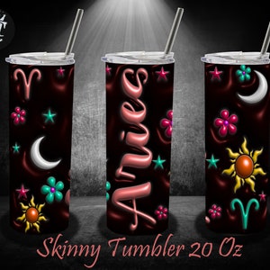 3D Widder Aufgeblasener Becher Wrap, 3D Sternzeichen Gerade Verjüngung, 500 ml Becher Sublimationsdesign, Sternzeichen 20 Unzen dünner Becher