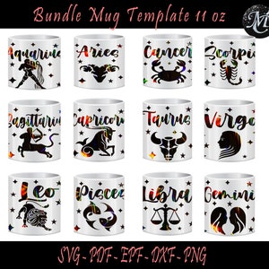 Bundle Sternzeichen wickeln svg, Becher-Vorlage 11 Unze, Sublimationsvorlage, Becher 11 Unze, Vollwrap-Vorlage Becher, Tassen 11 Unze, Sublimation, Sternzeichen