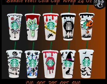 Bundle Halloween Wrap svg, Halloween wickeln svg, Halloween svg, Venti Cold Cup wickeln svg, Horrorfilm svg, Horror svg, Haloween Tumbler