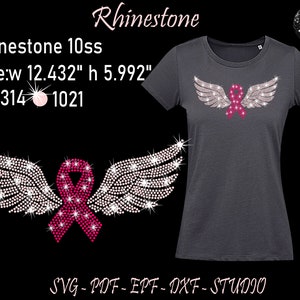 Cancer Wings Rhinestone, Cancer Rhinestone, Wings Rhinestone, Cancer Ribbon Rhinestone, Cancer Ribbon, Rhinestone Svg, Rhinestone Template