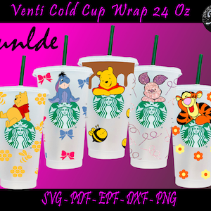 Paquete Winnie Pooh Wrap Svg, Winnie Pooh Wrap, Winnie Pooh Svg, Venti Cold Cup Wrap, Paquete Winnie Pooh Svg, Plantilla de vaso, Pooh Svg
