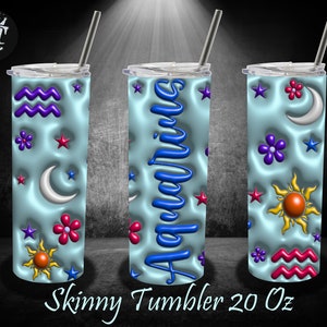 Gobelet emballage gonflé 3D Verseau, png droit conique des signes du zodiaque 3D, gobelet 20 oz à sublimation, gobelet mince 20 oz signes du zodiaque