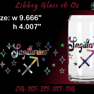 Libbey Can Glass Wrap de 16 onças, Sagitário Svg, Libbey Glass 16 onças Svg, Modelo de copo, Sagitário Tumbler, Signs Zodiac Libbey Glass