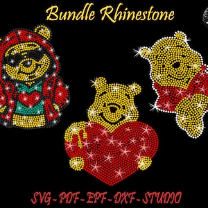 Paquete Pooh, Rhinestone svg, plantilla de pedrería, pedrería, Pooh Rhinestone, Pooh svg, archivo de pedrería, archivo de corte Pooh, svg, plantilla Pooh