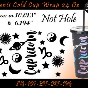 Steenbok Wrap niet gat, Venti Cold Cup Wrap Svg, Steenbok Svg, Steenbok Wrap Svg, Zodiac Signs Svg, niet Hole Wrap, Zodiac Svg, Steenbok