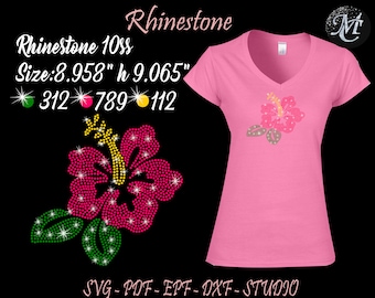 Hibiscus Rhinestone, Hibiscus Svg, Rhinestone Svg, Rhinestone Template, Rhinestones, Hibiscus Template, Flower Rhinestone, Flower Svg,