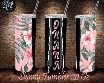 スキニータンブラー 20 オンス、オハナ スキニータンブラー、オハナ タンブラー、オハナ テンプレート、オハナ 昇華、20 オンス スキニータンブラー、ハイビスカス タンブラー、フラワー