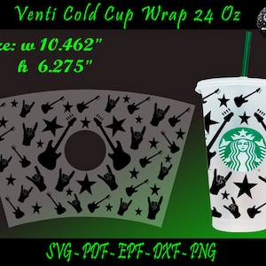 Rock Wrap Svg, Full Wrap Venti Cold Cup, Wrap Svg, Music Wrap Svg, Rock And Roll Svg, Rock Tumbler, Plantilla de rock, Rock Cup, Rock Png, Rock
