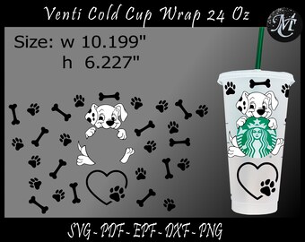 Dálmatas Envoltura Svg, Dálmatas Svg, Venti Cold Cup Wrap Svg, 24 Oz Wrap Svg, Dog Wrap Svg, Perro Svg, Plantilla de Perro, Vaso de Perro, Huellas