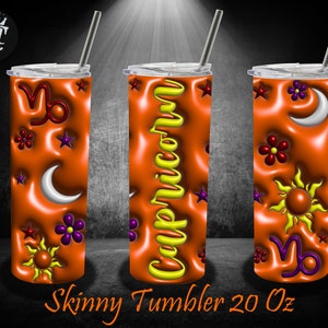 3D Steenbok opgeblazen Tumbler Wrap, 3D Zodiac Signs Straight Taps Png, 20 Oz Tumbler Sublimatie Design, Zodiac Signs 20Oz Skinny Tumbler