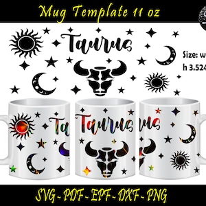 Taurus Svg, Mug Template 11 Oz, Sublimation Template, Mug 11 Oz, Full Wrap Template Mug, Mugs 11 Oz, Sublimation, Taurus Mugs 11 Oz, Taurus