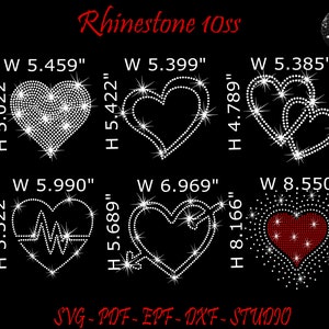 Pacote de strass de coração, strass de coração, corações Svg, modelo de coração, strass Svg, modelo de strass, corações de strass, coração Svg