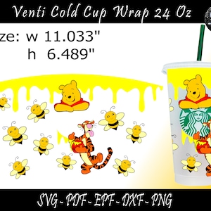 Winnie Pooh Wrap Svg, Winnie Pooh Svg, Venti Cold Cup Wrap Svg, Winnie Pooh Tumbler, Plantilla Winnie Pooh, Plantilla de vaso, Winnie Pooh Png