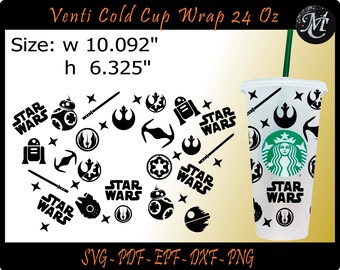 Estrellas Guerra Wrap Svg, Estrellas Guerra Svg, Copa Fría Venti de envoltura completa, Plantilla de Guerra de Estrellas, Guerras Wrap Svg, Estrellas Svg, Archivo de Corte de Guerra de Estrellas, Plantilla de envoltura