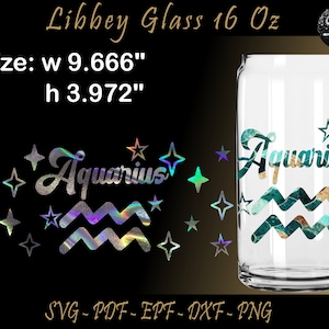 16 Oz Libbey Can Glass Wrap, Verseau Svg, Libbey Glass 16 Oz Svg, Modèle Tumbler, Signes Zodiac Tumbler, Signes Zodiac Libbey Glass