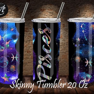 Copo de peixes, copo skinny wrap svg, copo skinny de 20 onças, modelo de sublimação, modelo de peixes, copo do zodíaco, peixes png, peixes