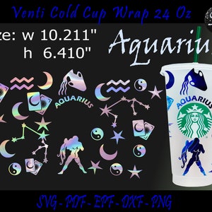 Verseau Wrap SVG, Verseau SVG, Verseau Tumbler, Signes du zodiaque SVG, Zodiac SVG, Verseau, Venti Cold Cup Wrap SVG, Modèle Verseau