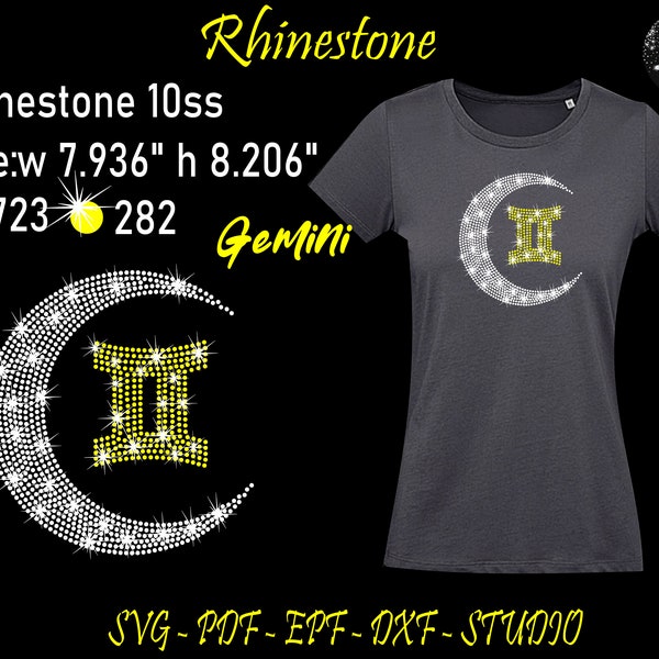 Gemini Rhinestone, Gemini Svg, Zodiac Signs Rhinestone, Zodiac Rhinestone, Moon Rhinestone, Moon Svg, Zodiac Svg, Rhinestone Svg, Rhinestone