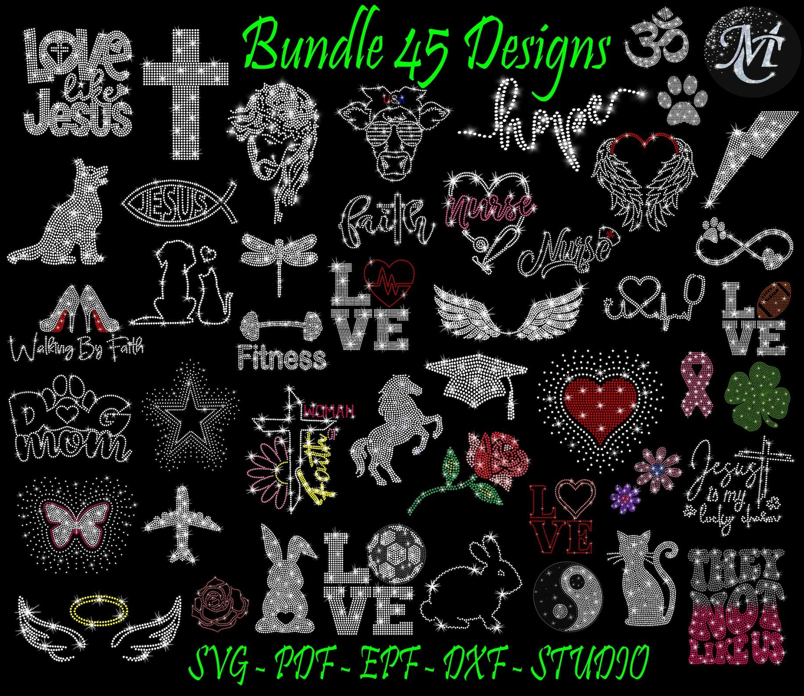 Mega Bundle 45 Designs Rhinestone, Rhinestone Svg, Rhinestone Template ...