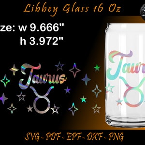 Envoltório de vidro para lata Libbey de 16 onças, Taurus Svg, Vidro Libbey 16 onças Svg, Modelo de copo, Copo Taurus, Vidro Taurus Libbey, Signos Zodíaco Svg