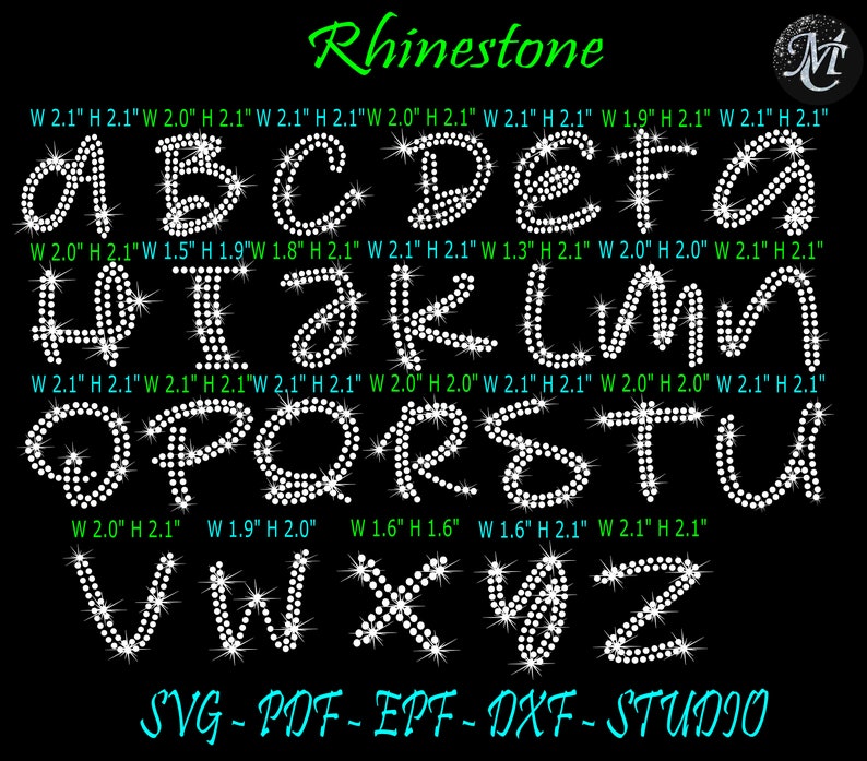 Rhinestone Lettering Cursive Bundle Alphabet Rhinestone, Rhinestone Template, Capital Letters ...