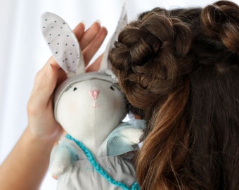 doll for kids/Rag doll/linen bunny doll/stuffed soft doll with cloth/birthday gift.